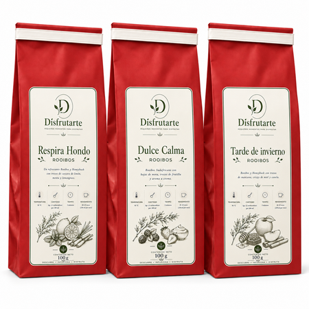 Trío Rooibos: Respira Hondo, Dulce Calma y Tarde de Invierno, tres bolsas de 100 g